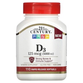 Thuốc bổ 21st Century Vitamin D3 125 mcg 110 Rapid Release Softgels 740985280591