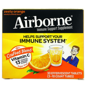 Thuốc bổ AirBorne Immune Support Supplement Zesty Orange 3 Tubes 10 Effervescent Tablets Each 647865100300