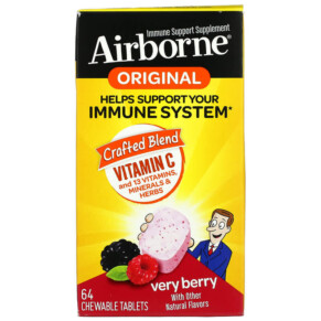Thuốc bổ AirBorne Original Immune Support Supplement Very Berry 64 Chewable Tablets 647865186304