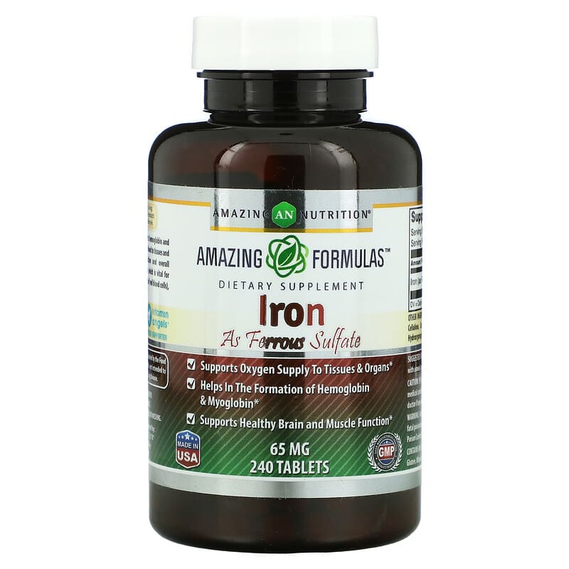 Amazing Nutrition Iron As Ferrous Sulfate 65 mg 240 Tablets 6 Thực phẩm chức năng Amazing Nutrition Iron As Ferrous Sulfate 65 mg 240 Tablets 810180022972