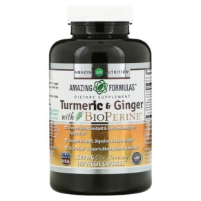 Thuốc bổ Amazing Nutrition Turmeric & Ginger with BioPerine 750 mg 180 Veggie Capsules 819209021637