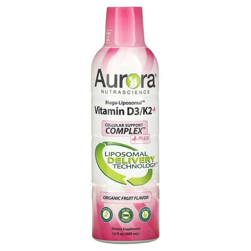 Aurora Nutrascience Mega-Liposomal Vitamin D3/K2+ Organic Fruit 16 fl oz (480 ml) 6 Thực phẩm chức năng Aurora Nutrascience Mega-Liposomal Vitamin D3/K2+ Organic Fruit 16 fl oz (480 ml) 628504648056