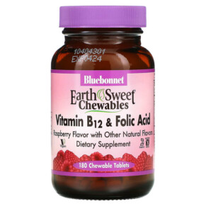 Thuốc bổ Bluebonnet Nutrition EarthSweet Chewables Vitamin B-12 & Folic Acid Raspberry 180 Chewable Tablets 743715004351