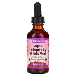 Thuốc bổ Bluebonnet Nutrition Liquid Vitamin B-12 & Folic Acid Raspberry 2 fl oz (59 ml) 743715004337