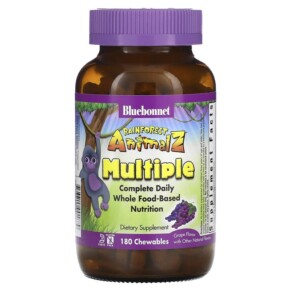 Thuốc bổ Bluebonnet Nutrition Rainforest Animalz Multiple Complete Daily Whole Food Based Nutrition Grape 180 Chewables 743715001879