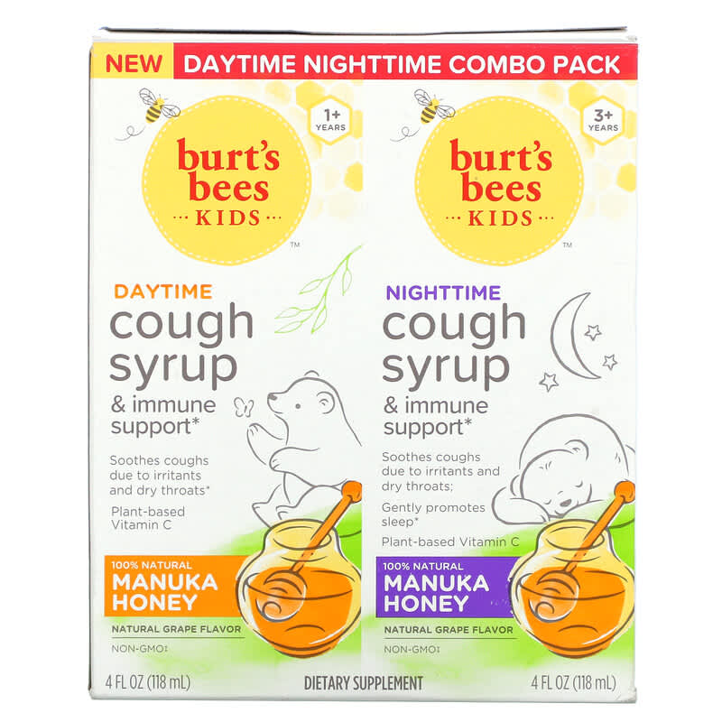 Burt's Bees Kids Daytime/Nighttime Cough Syrup & Immune Support Combo Pack Natural Grape 2 Pack 4 fl oz (118 ml) Each 6 Thực phẩm chức năng Burt's Bees Kids Daytime/Nighttime Cough Syrup & Immune Support Combo Pack Natural Grape 2 Pack 4 fl oz (118 ml) Each 070030165499