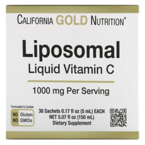 Thuốc bổ California Gold Nutrition Liposomal Liquid Vitamin C Unflavored 1000 mg 30 Sachets 0.17 fl oz (5 ml) Each 898220019991