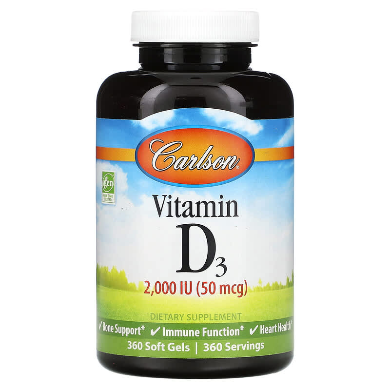 Carlson Vitamin D3 50 mcg (2.000 IU) 360 Soft Gels 6 Thực phẩm chức năng Carlson Vitamin D3 50 mcg (2.000 IU) 360 Soft Gels 088395014635