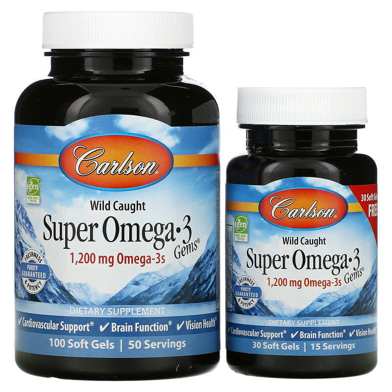 Carlson Wild Caught Super Omega-3 Gems 600 mg 100 + 30 Soft Gels 6 Thực phẩm chức năng Carlson Wild Caught Super Omega-3 Gems 600 mg 100 + 30 Soft Gels 088395015243