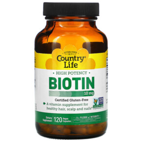 Thuốc bổ Country Life High Potency Biotin 10 mg 120 Vegan Capsules 015794065081