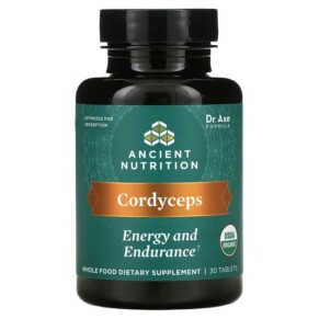 Thuốc bổ Dr. Axe / Ancient Nutrition Cordyceps Energy and Endurance 30 Tablets 816401025494