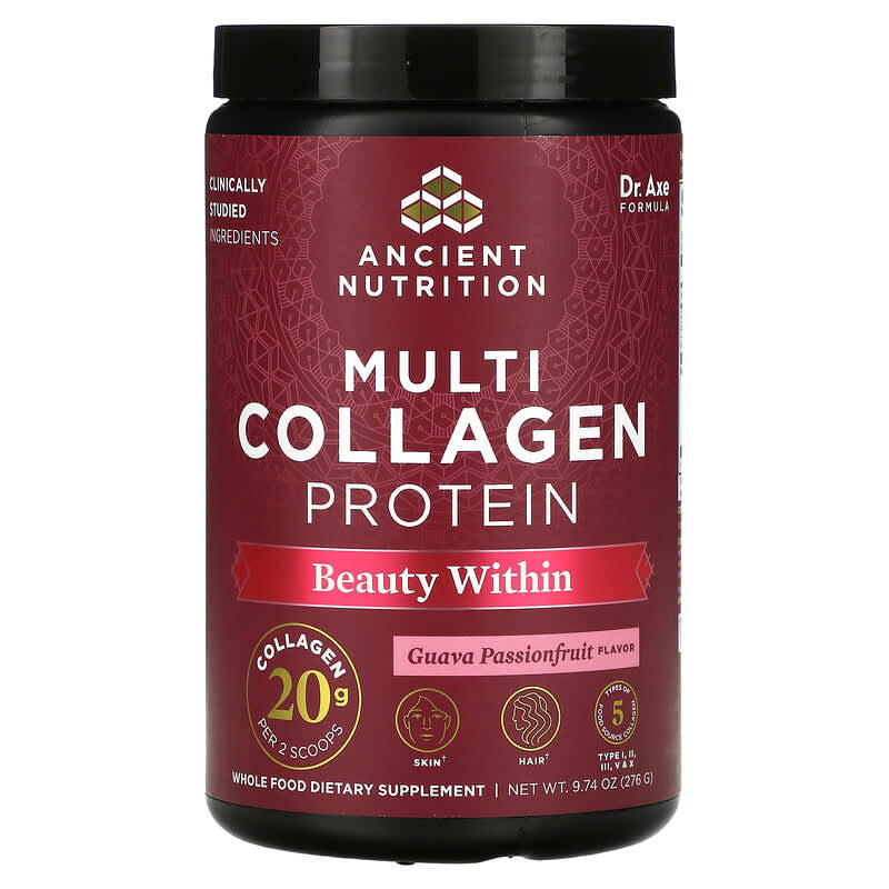 Dr. Axe / Ancient Nutrition Multi Collagen Protein Beauty Within Guava Passionfruit 9.74 oz (276 g) 6 Thực phẩm chức năng Dr. Axe / Ancient Nutrition Multi Collagen Protein Beauty Within Guava Passionfruit 9.74 oz (276 g) 816401024480