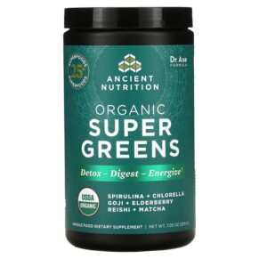 Thuốc bổ Dr. Axe / Ancient Nutrition Organic Super Greens 7.05 oz (200 g) 816401025616