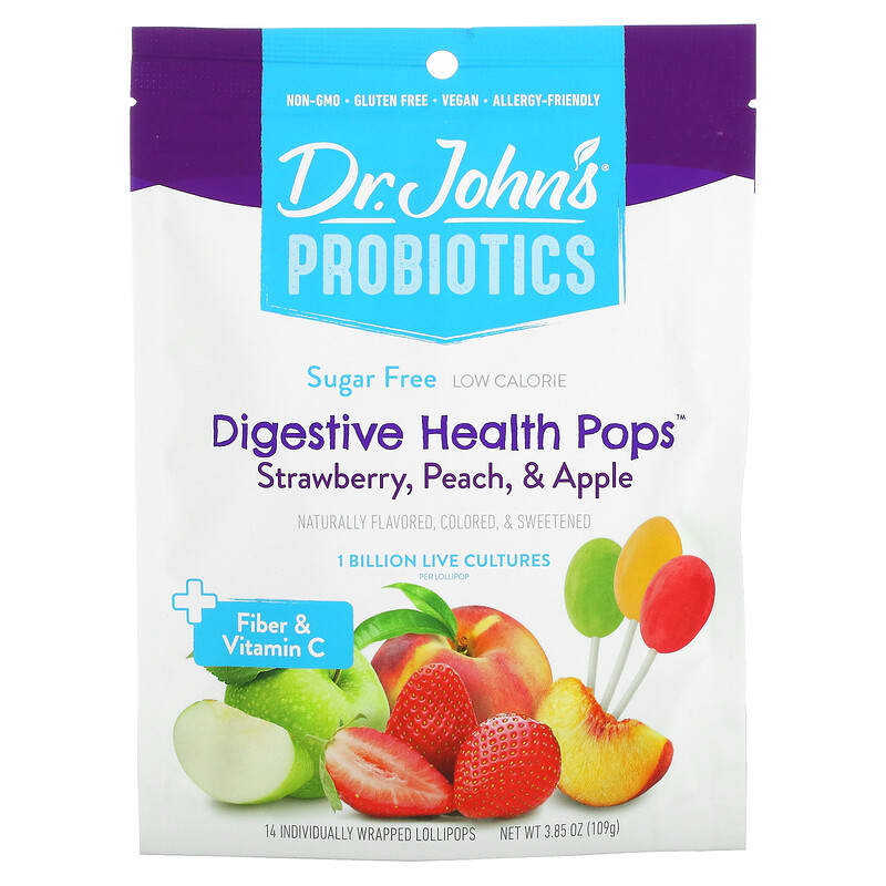 Dr. John's Healthy Sweets Probiotics Digestive Health Pops + Fiber & Vitamin C Strawberry Peach & Apple Sugar Free 1 Billion 14 Individually Wrapped Lollipops 3.85 oz (109 g) 6 Thực phẩm chức năng Dr. John's Healthy Sweets Probiotics Digestive Health Pops + Fiber & Vitamin C Strawberry Peach & Apple Sugar Free 1 Billion 14 Individually Wrapped Lollipops 3.85 oz (109 g) 605245006383