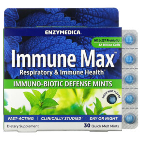 Thuốc bổ Enzymedica Immune Max Immuno-Biotic Defense Mints Fresh Mint 30 Quick Melt Mints 670480101131