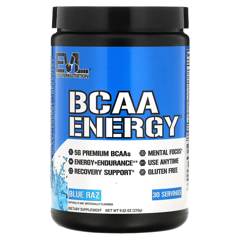 EVLution Nutrition BCAA ENERGY Blue Raz 9.52 oz (270 g) 6 Thực phẩm chức năng EVLution Nutrition BCAA ENERGY Blue Raz 9.52 oz (270 g) 818901020030