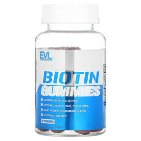 Thuốc bổ EVLution Nutrition Biotin Gummies Strawberry 2.500 mcg 60 Gummies 818901027985
