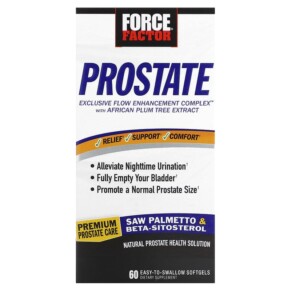 Thuốc bổ Force Factor Prostate Natural Prostate Health Solution 60 Easy-To-Swallow Softgels 818594012411