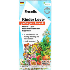 Thuốc bổ Gaia Herbs Floradix Kinder Love Children's Liquid Multivitamin and Herbal Supplement Gluten Free 17 fl oz (500 ml) 850026260168