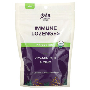 Thuốc bổ Gaia Herbs Immune Lozenges Peppermint 24 Lozenges 751063152228