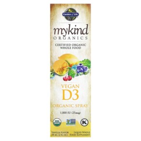 Thuốc bổ Garden of Life MyKind Organics Vegan D3 Organic Spray Vanilla 25 mcg (1.000 IU) 2 fl oz (58 ml) 658010117814