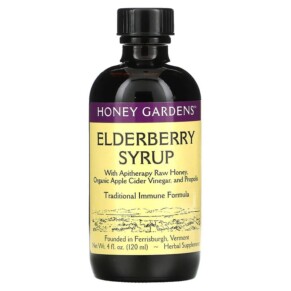 Thuốc bổ Honey Gardens Elderberry Syrup with Apitherapy Raw Honey Organic Apple Cider Vinegar and Propolis 4 fl oz (120 ml) 022318000084