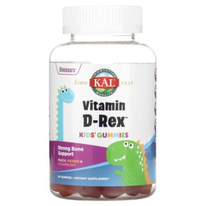 Thuốc bổ KAL Kids Vitamin D-Rex Gummies Peach Mango & Strawberry 60 Gummies 021245581338