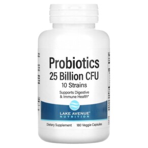 Thuốc bổ Lake Avenue Nutrition Probiotics 10 Strain Blend 25 Billion CFU 180 Veggie Capsules 898220014231