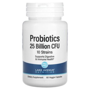 Thuốc bổ Lake Avenue Nutrition Probiotics 10 Strain Blend 25 Billion CFU 60 Veggie Capsules 898220014224