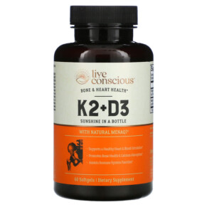 Thuốc bổ Live Conscious K2+D3 Bone & Heart Health 60 Softgels 850008273025
