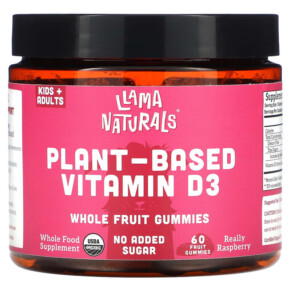 Thuốc bổ Llama Naturals Plant-Based Vitamin D3 Whole Fruit Gummies Really Raspberry 60 Fruit Gummies 860001569070
