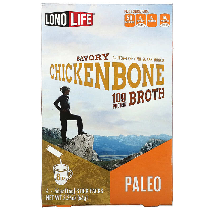Lonolife Broth Chicken Bone Paleo 4 Stick Packs .56 oz (16 g) Each 6 Thực phẩm chức năng Lonolife Broth Chicken Bone Paleo 4 Stick Packs .56 oz (16 g) Each 857946006265