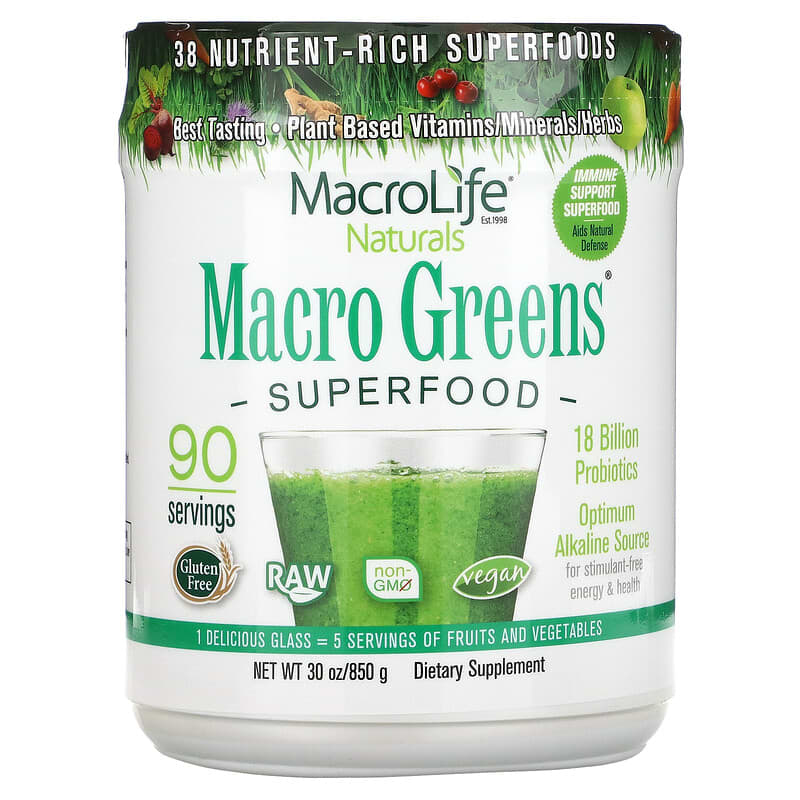 Macrolife Naturals Macro Greens Superfood 30 oz (850 g) 6 Thực phẩm chức năng Macrolife Naturals Macro Greens Superfood 30 oz (850 g) 054139908010