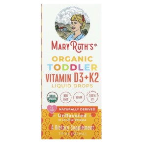 Thuốc bổ MaryRuth Organics Organic Toddler Vitamin D3 + K2 Liquid Drops 1-3 Years Unflavored 1 fl oz (30 ml) 850018471404