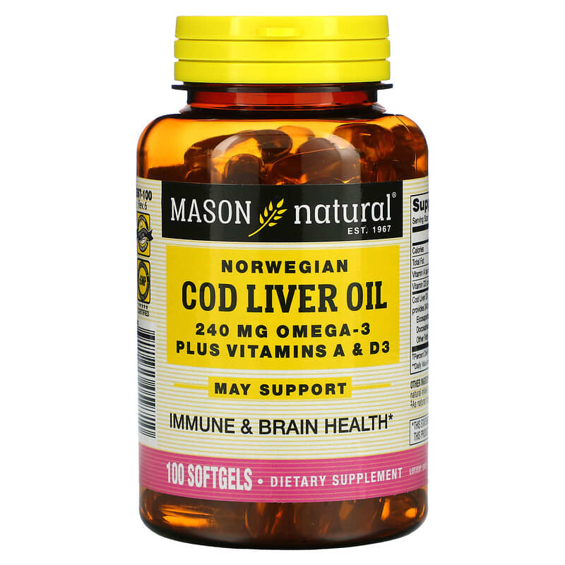 Mason Natural Norwegian Cod Liver Oil Plus Vitamins A & D3 100 Softgels 6 Thực phẩm chức năng Mason Natural Norwegian Cod Liver Oil Plus Vitamins A & D3 100 Softgels 311845059710