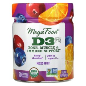 Thuốc bổ MegaFood D3 Mixed Fruit 1.000 IU (25 mcg) 70 Gummies 051494104125
