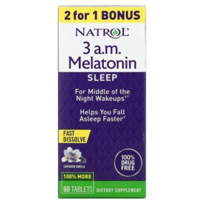 Thuốc bổ Natrol 3 A.M. Melatonin Sleep Lavender Vanilla 60 Tablets 047469078195