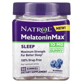 Thuốc bổ Natrol Melatonin Max Sleep Blueberry 10 mg 50 Gummies 047469078812