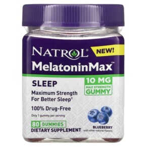 Thuốc bổ Natrol Melatonin Max Sleep Blueberry 10 mg 80 Gummies 047469079796