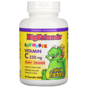 Thuốc bổ Natural Factors Big Friends Chewable Vitamin C Tangy Orange 250 mg 90 Chewable Tablets 068958013954