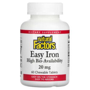 Thuốc bổ Natural Factors Easy Iron 20 mg 60 Chewable Tablets 068958016474