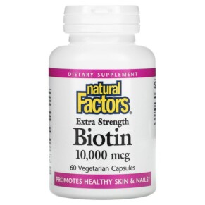 Thuốc bổ Natural Factors Extra Strength Biotin 10.000 mcg 60 Vegetarian Capsules 068958012636