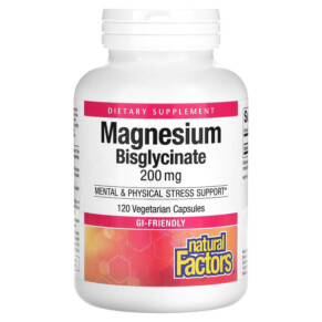 Thuốc bổ Natural Factors Magnesium Bisglycinate 200 mg 120 Vegetarian Capsules 068958016412