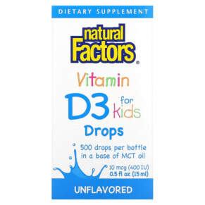 Thuốc bổ Natural Factors Vitamin D3 Drops for Kids Unflavored 10 mcg (400 IU) 0.5 fl oz (15 ml) 068958010588