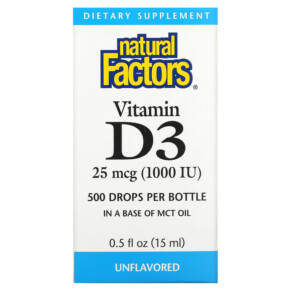 Thuốc bổ Natural Factors Vitamin D3 Drops Unflavored 25 mcg (1.000 IU) 0.5 fl oz (15 ml) 068958010557