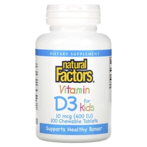 Thuốc bổ Natural Factors Vitamin D3 for Kids Strawberry 10 mcg (400 IU) 100 Chewable Tablets 068958010595