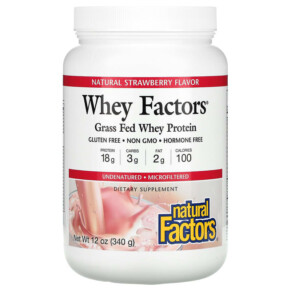 Thuốc bổ Natural Factors Whey Factors Grass Fed Whey Protein Natural Strawberry 12 oz (340 g) 068958029283