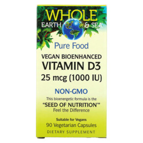 Thuốc bổ Natural Factors Whole Earth & Sea Vegan Bioenhanced Vitamin D3 25 mcg (1.000 IU) 90 Vegetarian Capsules 068958355122
