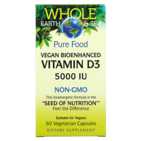 Thuốc bổ Natural Factors Whole Earth & Sea Vegan Bioenhanced Vitamin D3 5.000 IU 60 Vegetarian Capsules 068958355160