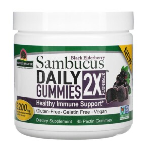 Thuốc bổ Nature's Answer Black Elderberry Sambucus Daily Gummies 2X Strength 3.200 mg 45 Pectin Gummies 083000269165